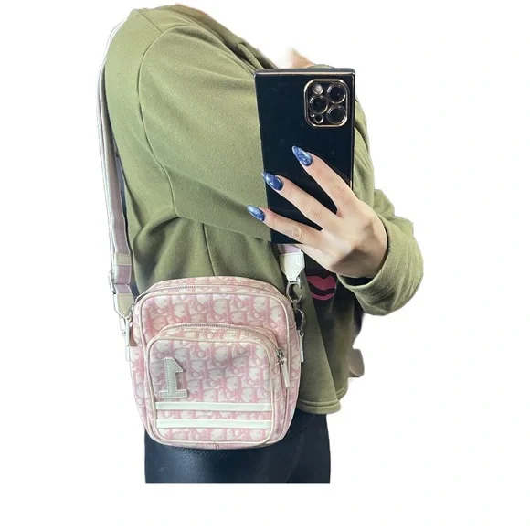 Christian Dior Vintage Y2K Trotter Monogram Pink/OffWhite Crossbody Shoulder Bag - Picture 3 of 16